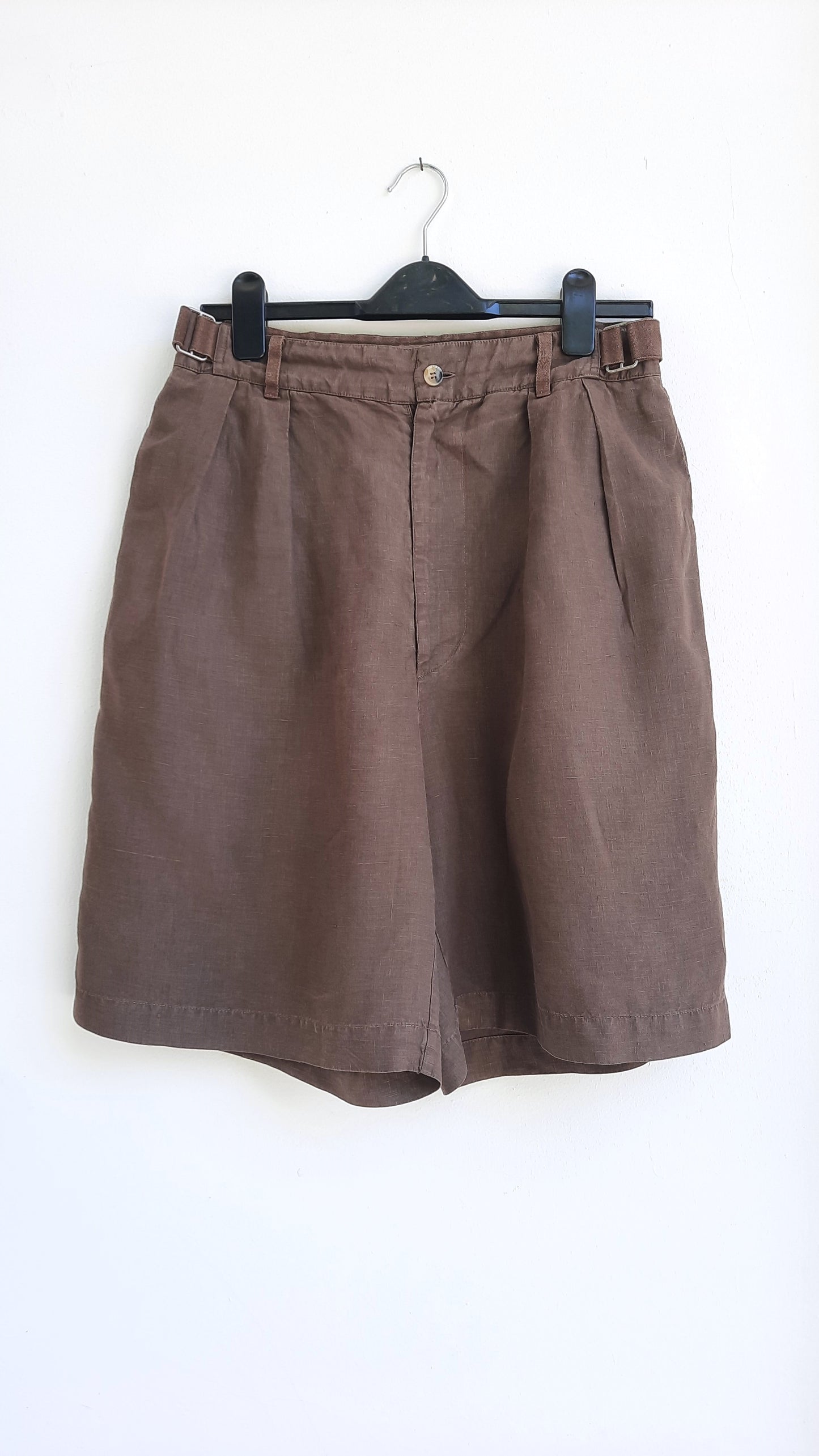 Vintage Krizia Uomo Sportswear Classic Brown Linen Shorts
