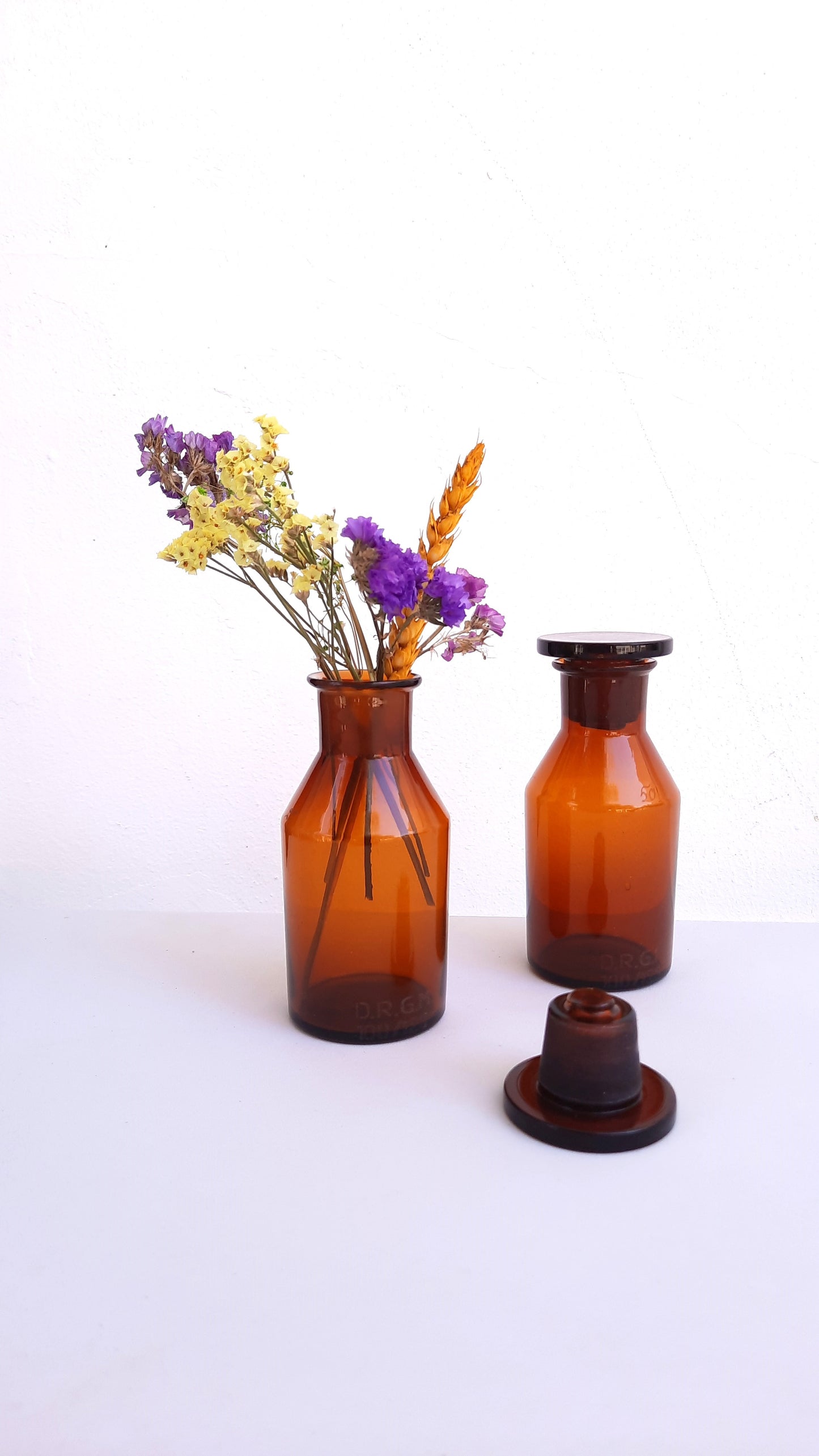 Vintage Amber Apothecary Glass Bottles