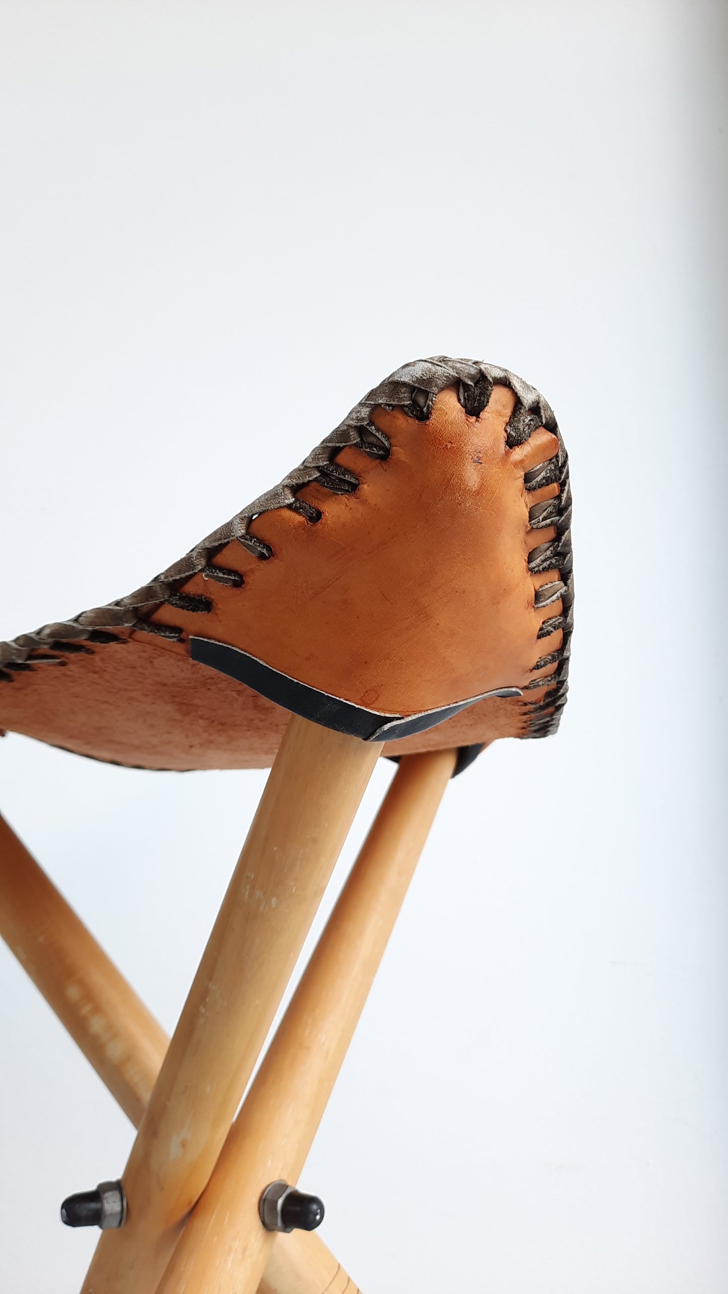 Vintage Leather & Wood Tripod Stool