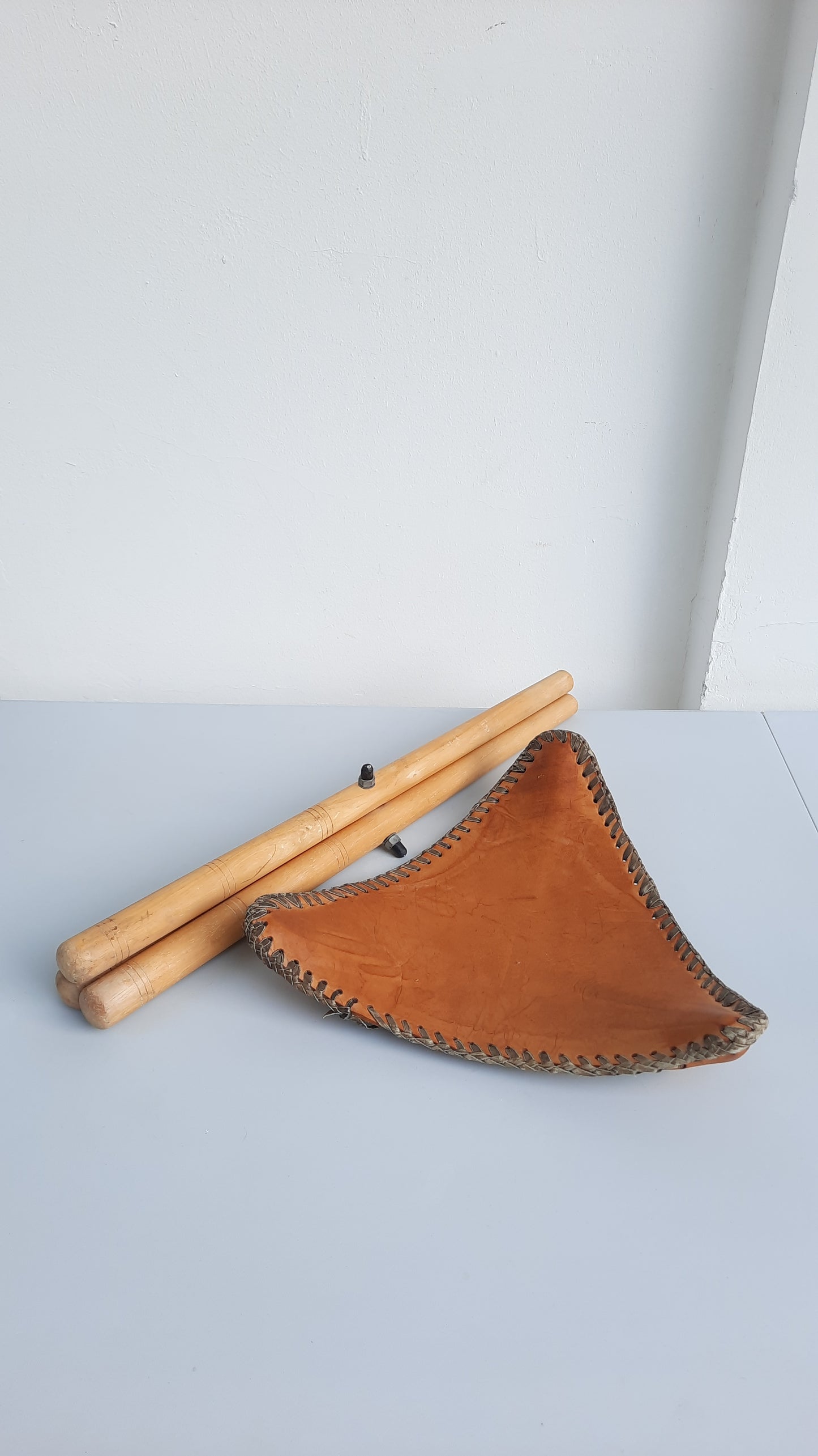 Vintage Leather & Wood Tripod Stool