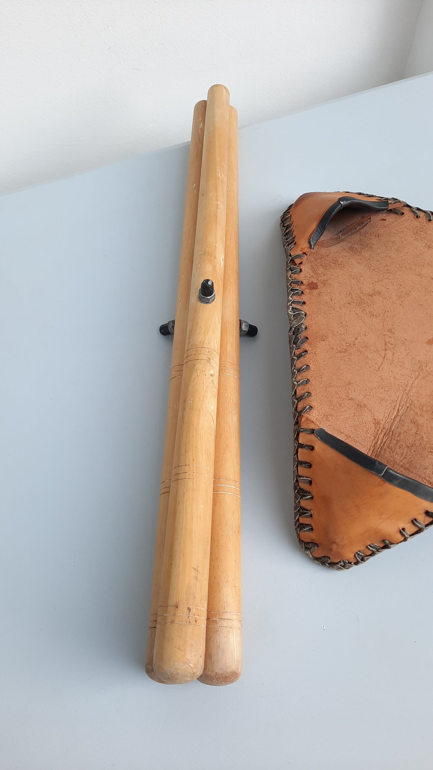 Vintage Leather & Wood Tripod Stool