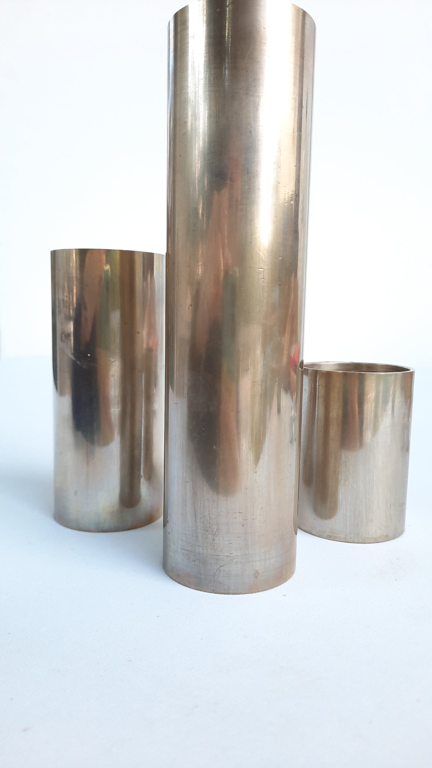 Set of 3 Mid-century Metal Cylinder Pillar Candleholders