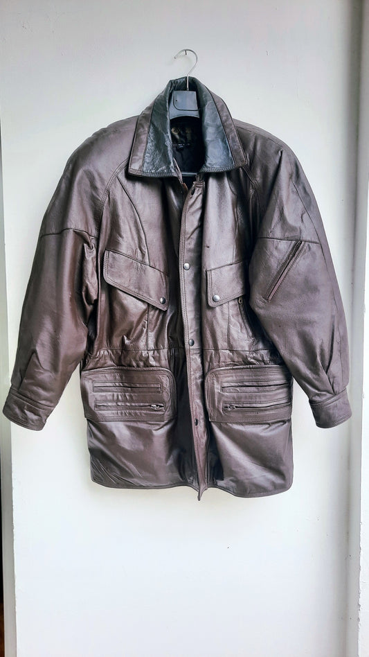 Vintage Real Leather Brown/Black Unisex Coat