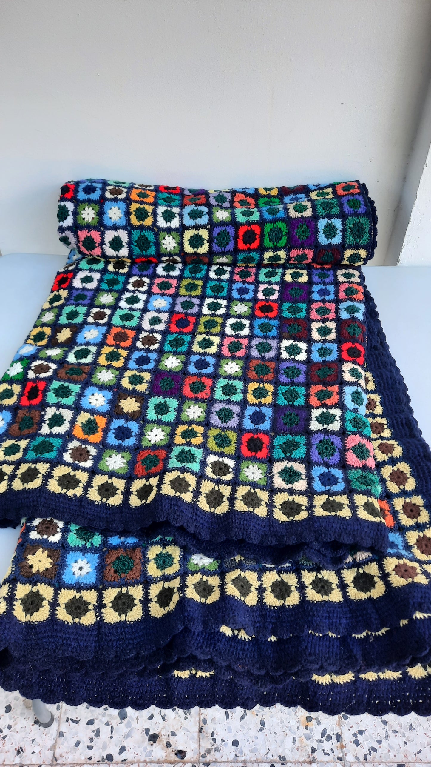 Vintage XL King Size Crochet Afghan Bed Cover
