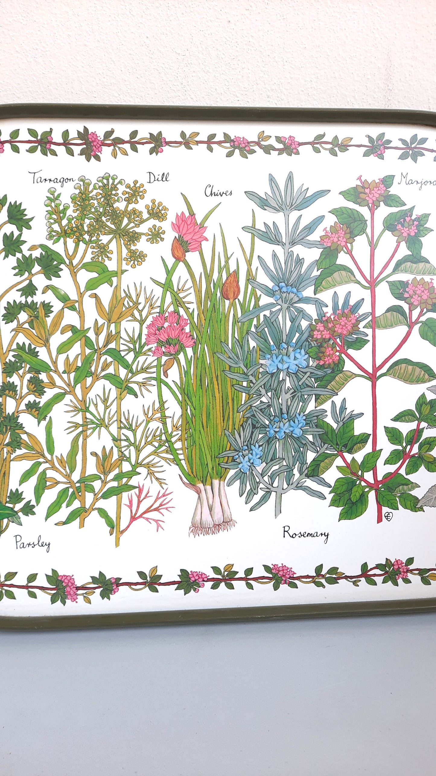 Vintage Melamine Herbs Print Serving Tray