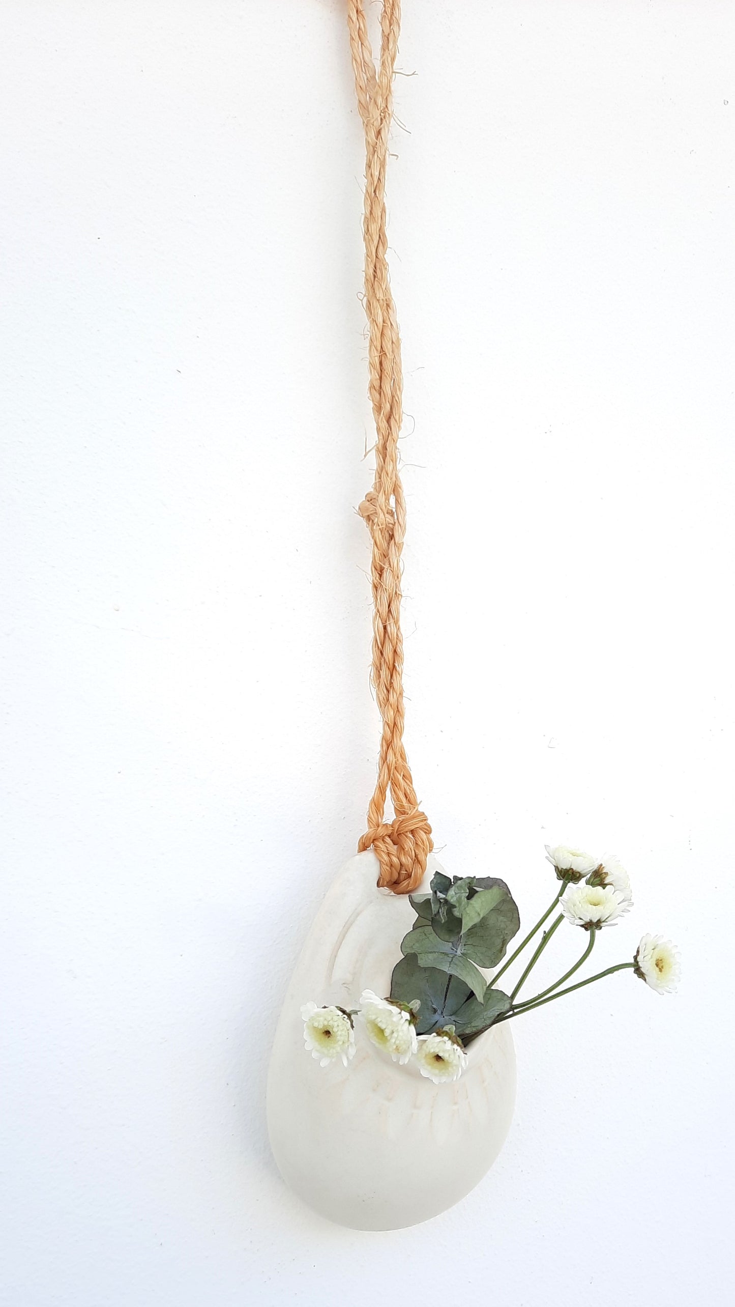 Vintage Ceramic Teardrop Hanging Rope Planter